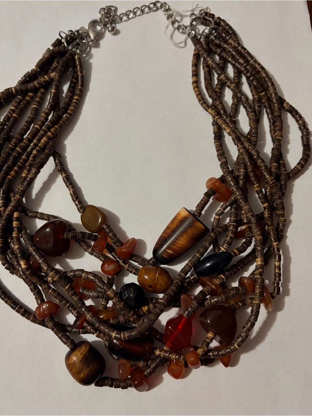 CHICO Bohemian Multi-Strand Brown Wood and large colorful Beaded Necklace